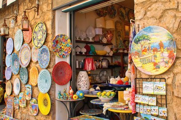 Ravello, Amalfi coast, Campania, South Italy -  25.3.2022 Typical italian ceramic  and souvenir shop - obrazy, fototapety, plakaty