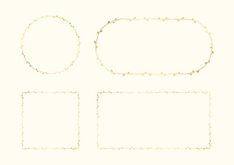 Gold vine frame wedding elegant wreath set. Golden frame with botanical design. Vector isolated illustration.