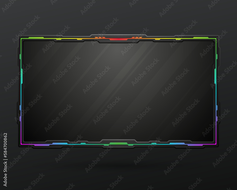 Poster futuristic black stream overlay game gui screen panel frame with rgb colorful gradient border