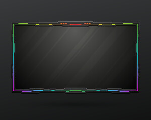Futuristic black stream overlay game gui screen panel frame with RGB colorful gradient border