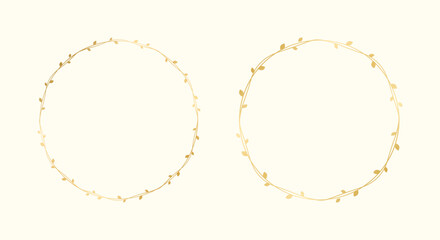 Round gold vine frame wedding elegant wreath set. Circle golden frame with botanical design. Vector isolated illustration. © Aletheia Shade
