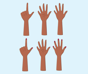 Vector art of hands. Dark complexion.