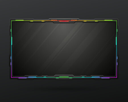 Futuristic black stream overlay game gui screen panel frame with RGB colorful gradient border