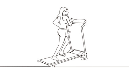 Fototapeta na wymiar continuous line drawing of a woman running on a treadmill