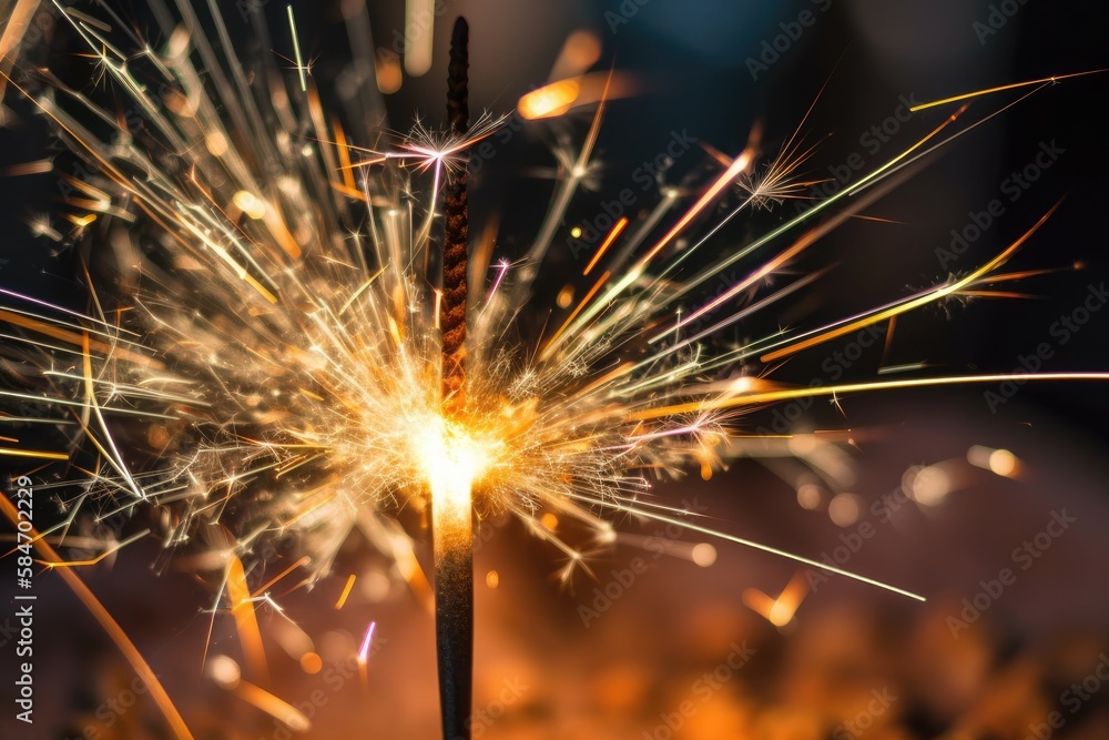 Poster view of a flaming sparkler up close. generative ai
