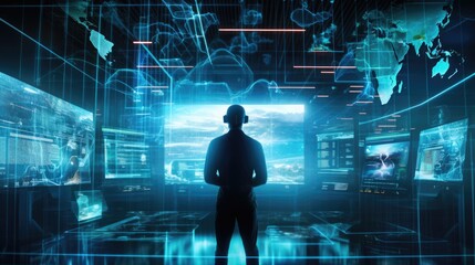 Cyber security expert safeguarding a high tech digital fortress, generative AI