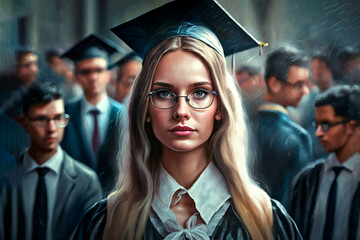 Fototapeta premium young graduate in a square academic cap on the background of the university