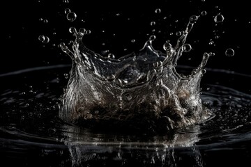 Splash of water on a black background. Isolated water splash on a dark background. dark water splash Elegant water splash On a background of black, isolated. Generative AI