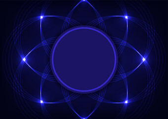 Abstract blue neon flower technology light line circle center background