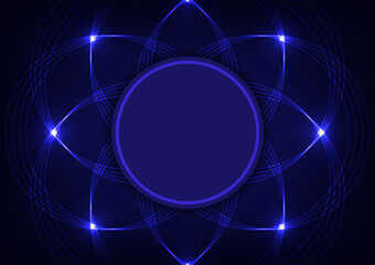 Abstract blue neon flower technology light line circle center background