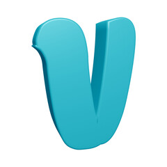 Blue alphabet letter v in 3d rendering for education concept