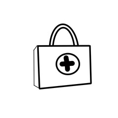 first aid  bag hospital safety rescue hand drawn organic line 