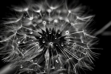 Dandelion macro photos in both color and black & white at various stages of development. Generative AI