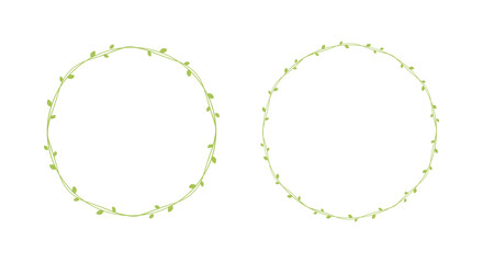 Round green vine frames and borders set, floral botanical design element vector illustration