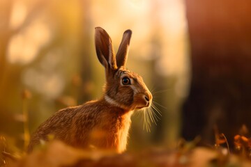 Fototapeta premium Wild hare in the forest. Generative AI.