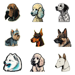 Fototapeta premium Dog Stickers Flat Icon Set Isolated On White Background