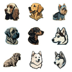 Dog Stickers Flat Icon Set Isolated On White Background