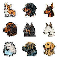 Dog Stickers Flat Icon Set Isolated On White Background