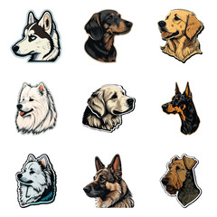 Dog Stickers Flat Icon Set Isolated On White Background