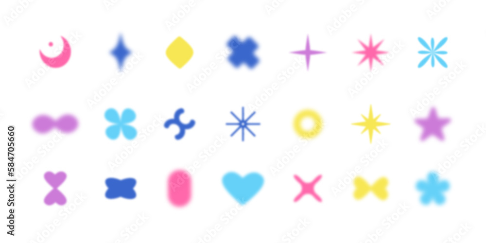 Aufkleber gradient abstract blur shapes, blurry heart and floral aesthetic elements. colorful soft gradients. 