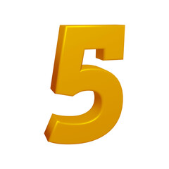 Naklejka premium Golden number 5 in 3d rendering for math, business and education concept