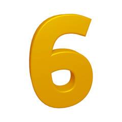Golden number 6 in 3d rendering for math, business and education concept