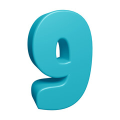 Blue number 9 in 3d rendering for math, business and education concept
