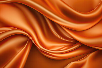 AI generated beautiful elegant orange soft silk satin fabric background with waves and folds
