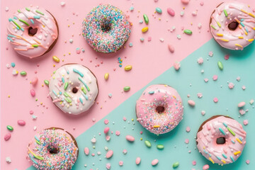 AI generated of realistic sweet and colourful donuts icon with frosting different color