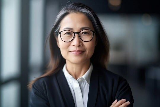 Female CEO Or Chief Executive Officer, Asian Woman Running A Large Corporation As Boss. Generative AI