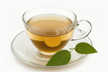 A cup of hot tea from glass on a white background, Generative AI.