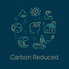 Carbon reduced concept vector illustration. Line art style dark background design for Article, Web page, Banner, Poster, Print ad, etc.