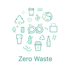 Zero waste concept vector illustration. Line art style light background design for Article, Web page, Banner, Poster, Print ad, etc.
