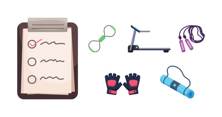 Schedule paper,Gloves,Mat.Exercise equipment in cartoon character
