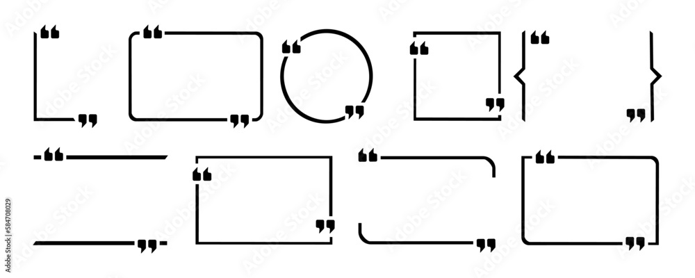 Poster quotation bracket boxes. quote brackets for sentences, quote box for comments and idea frame or mark