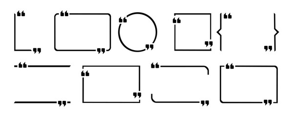 Quotation bracket boxes. quote brackets for sentences, quote box for comments and idea frame or mark for text vector icons on white background eps10