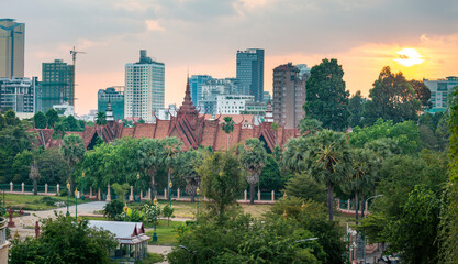 Rooftop view across Phnom Penh at sunset,Cambodia,South East Asia.
