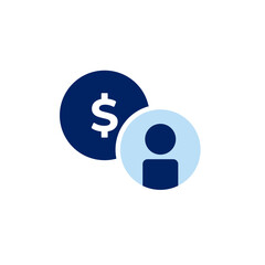 vector icon concept of account user with stacked circle dollar bills. Can be used for finance, economics and baking. Can be applied to web, website, poster, mobile apps, ads