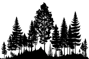 Trees, forest silhouette. A view of realistic coniferous trees.