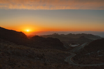 Desert landscape view at sunset on Route 66, Oatman, Arizona