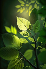 AI generated green natural tree leaves on spring fresh background