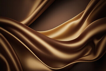 AI generated beautiful elegant brown soft silk satin fabric background with waves and folds