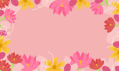 Obraz na płótnie Canvas Hand drawn flower with organic shapes background. Colorful flowers isolated pink background with copy spaces.