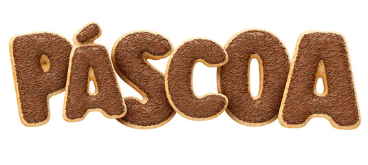 Easter name with chocolate texture and sprinkles in Brazilian Portuguese in realistic 3d render