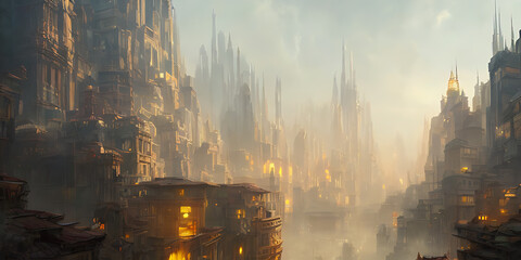 Fototapeta na wymiar Skyline of a Fantasy City