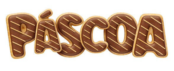 Easter name with donut shaped chocolate texture realistico in brazilian portuguese 3d render