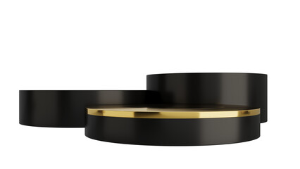 Black Gold Luxury Podium Product Display Stand On Transparent Background Minimal Showcase. 3D Render Illustration
