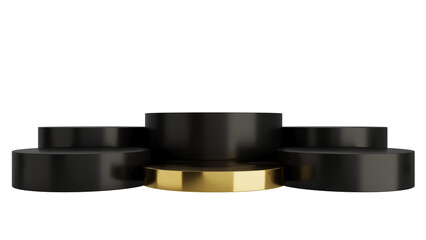 Black Gold Luxury Podium Product Display Stand On Transparent Background Minimal Showcase. 3D Render Illustration