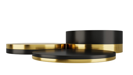 Black Gold Luxury Podium Product Display Stand On Transparent Background Minimal Showcase. 3D Render Illustration