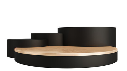 Black Gold Luxury Podium Product Display Stand On Transparent Background Minimal Showcase. 3D Render Illustration